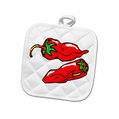 Bold Red Chili Pepper Potholder on white background.