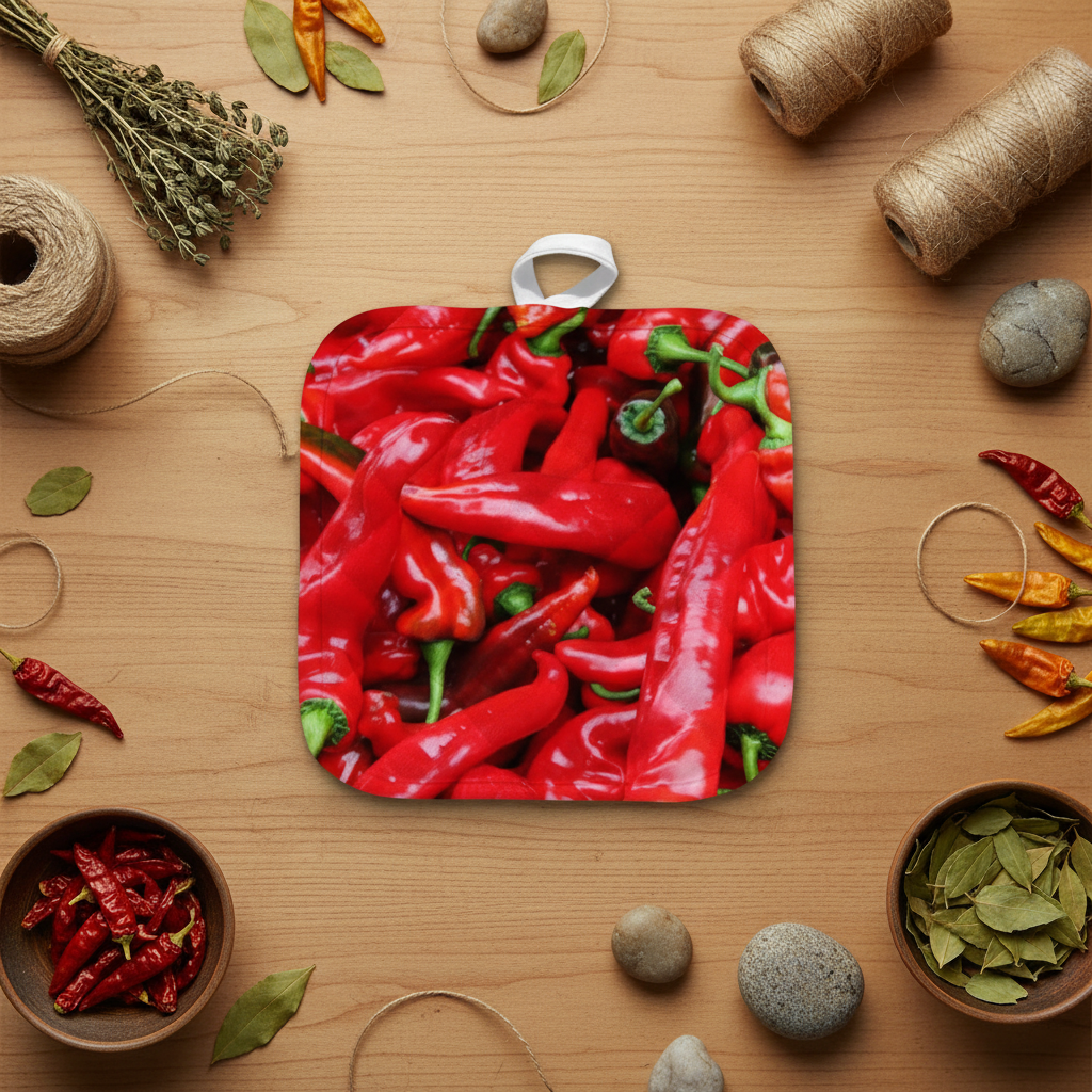 Chili Pepper Potholder with artisan background