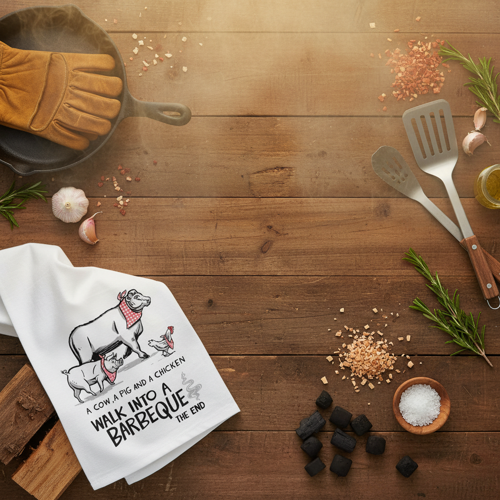 Cow Pig Chicken towel with BBQ background