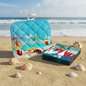 Chili Pepper beach potholder and ceramic coasters with chili peppers.